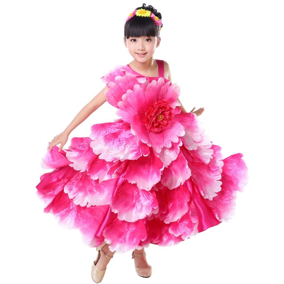 어린이 플라멩코 댄스 의상, 플라멩고 꽃잎, 스페인어 플라멩코 드레스, 4 겹, 540 도, 드롭 배송
